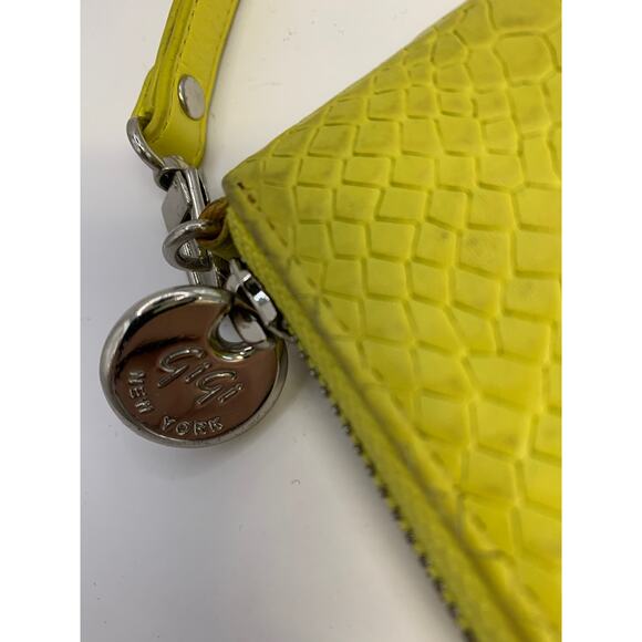 Gigi New York Yellow Crocodile Print Leather Wristlet - Picture 3 of 7